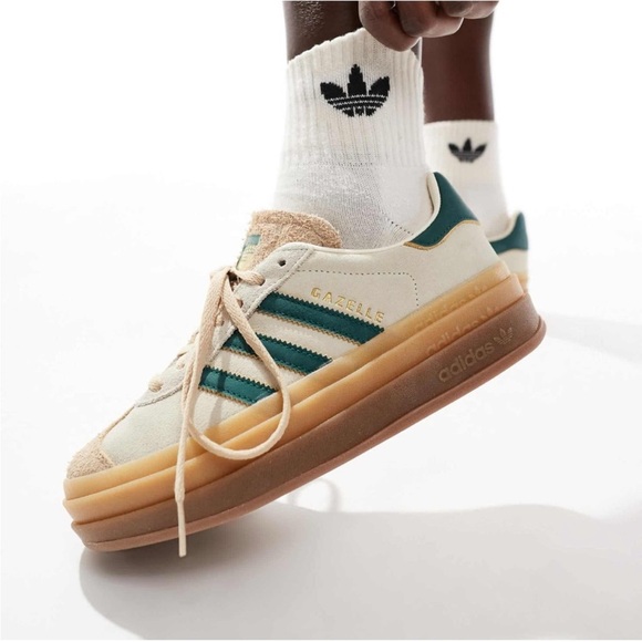 Adidas Gazelle Bold Platform Sneakers – Cream White / Collegiate Green – Size 7 - Picture 3 of 16